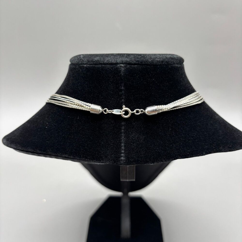 Trifari Silver Plated Multi Strand Herringbone Necklace Layered Chain 18" 1980s - Picture 4 of 7
